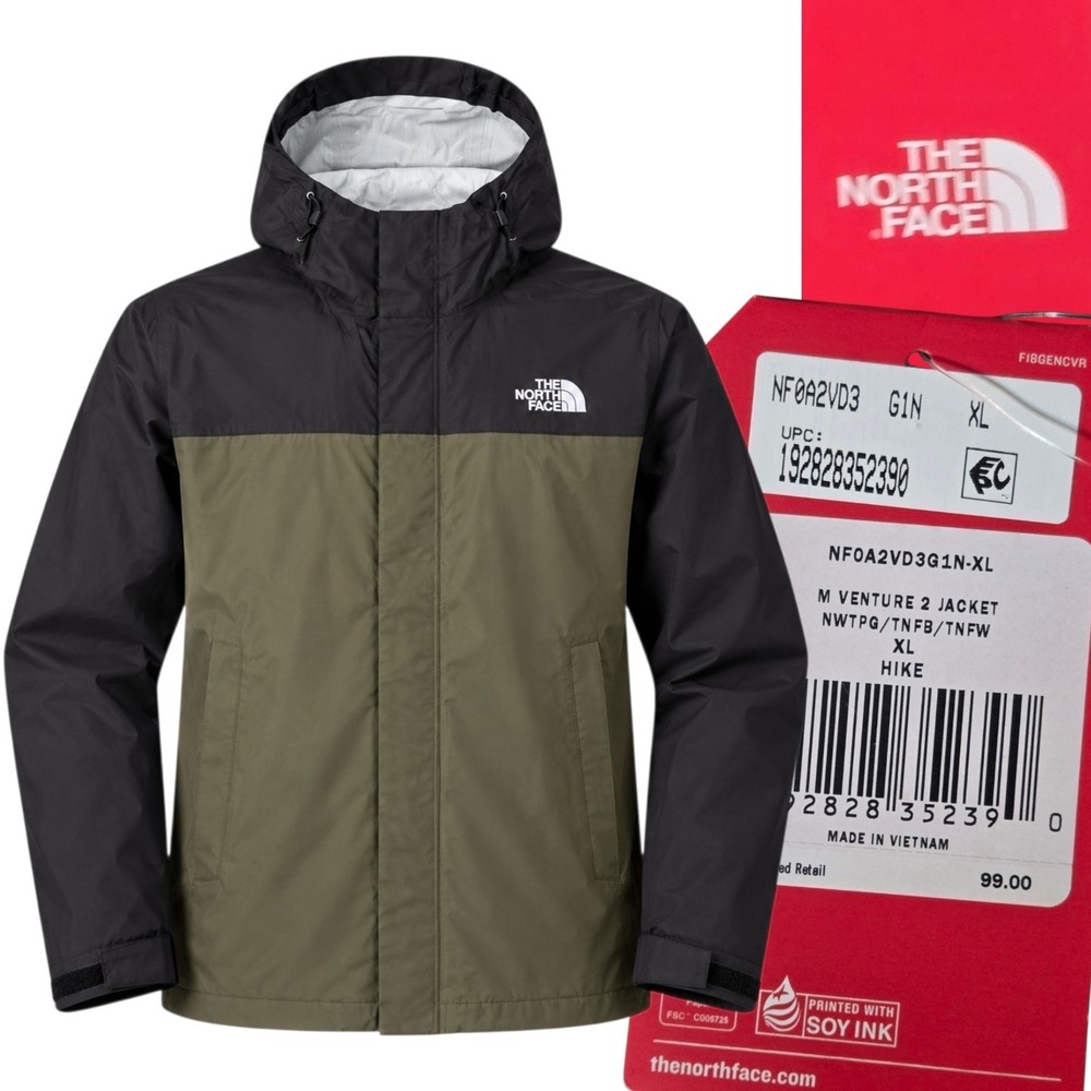 The North Face Venture 2 Jacket Mens XL Green Black Waterproof DryVent NF0A2VD3